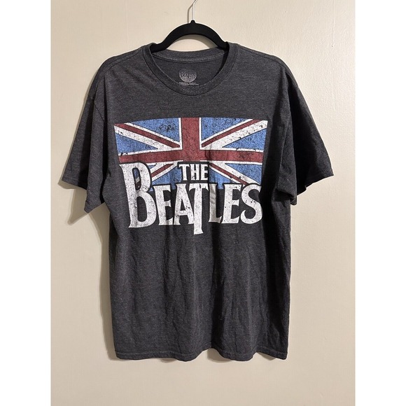 The‎ Beatles Men's Size Large Grey Gray Union Jack T-Shirt 2015 Band - Picture 1 of 8
